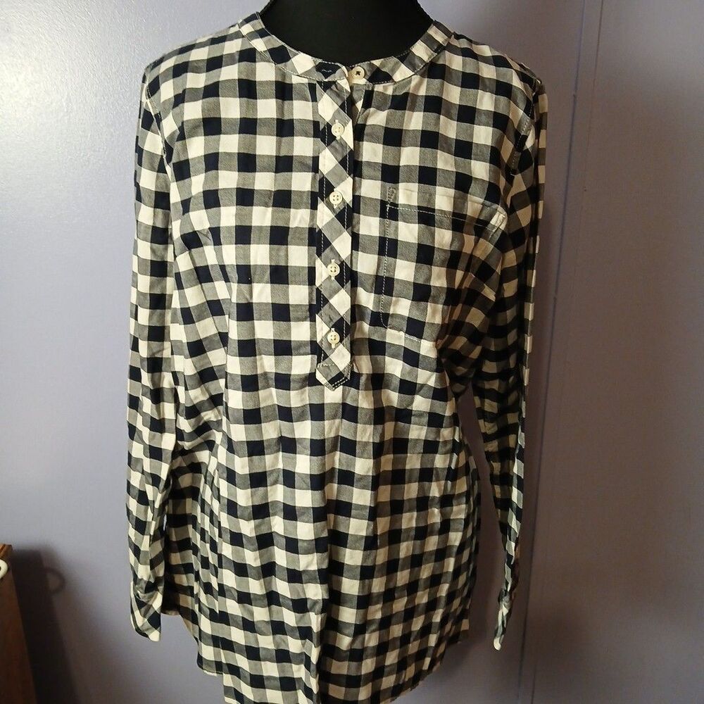 Talbots Size L Petite Top,LS, Tunic, Black And White